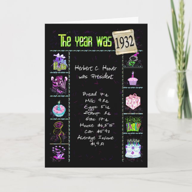 Cartão Aniversário Ano 1932 Diversão Fatos (Frente)