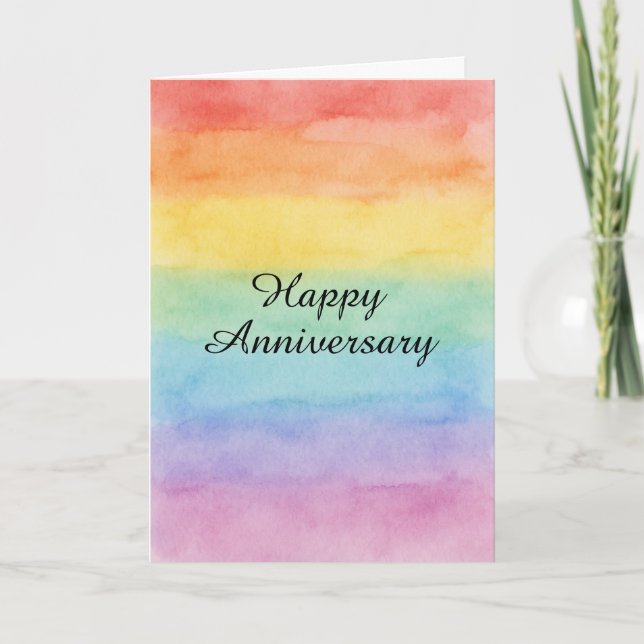 Cartão Aniversário Arco-íris Aquarela Minimalista – LGBTQ (Frente)