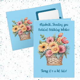 Cartão Aniversário atrasado deseja nome azul