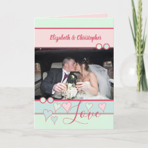 Cartão Aniversário azul de menta rosa com foto