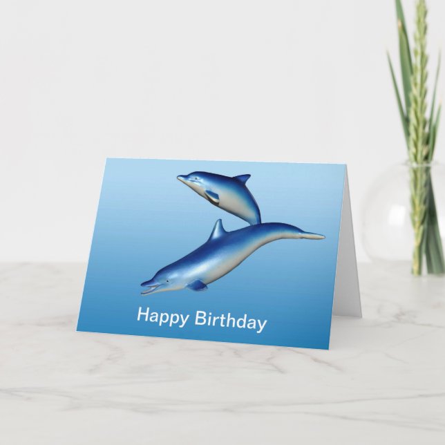 Cartão Aniversário azul dos golfinhos (Frente)