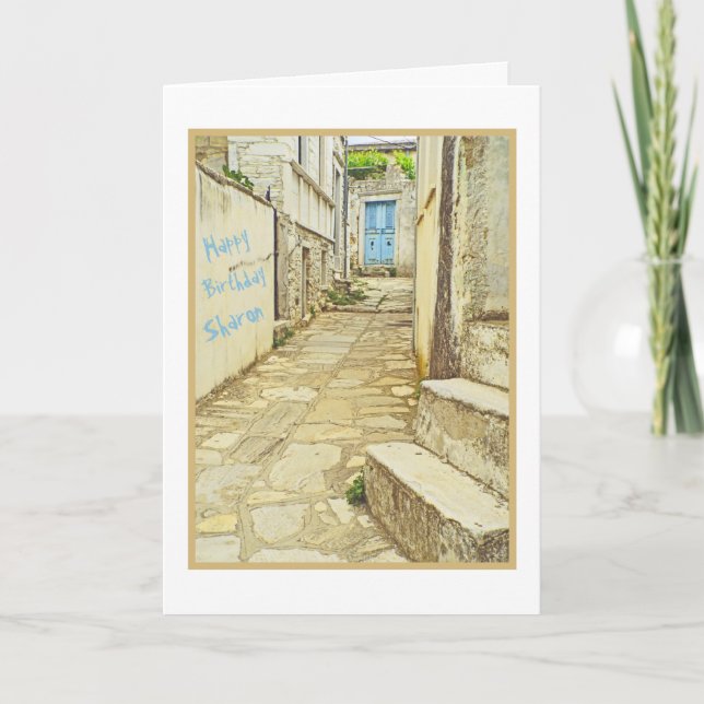 CARTÃO ANIVERSÁRIO AZUL/GRAFITE DE PAREDE/FELIZ (Frente)