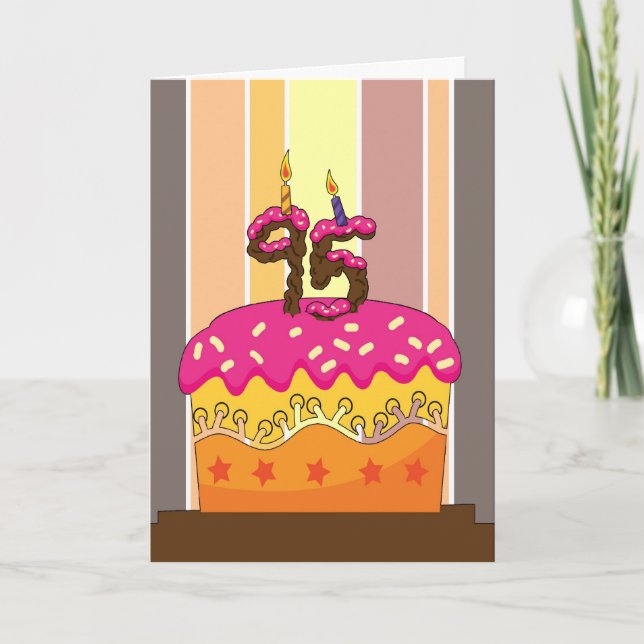 Cartão aniversário - bolo com velas 95 - 95th aniversário (Frente)