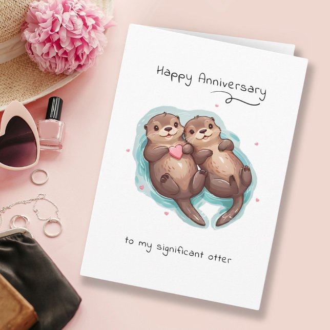 Cartão Aniversário bonito e significativo da punheta anim (Cute Significant Otter Animal Punny Anniversary Card)