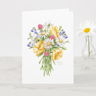 Cartão Aniversário Buquê de flor selvagem da felicidade