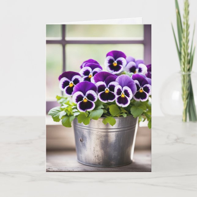 Cartão Aniversário Buquê Pansy Roxo (Frente)