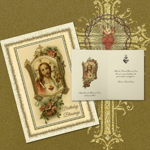 Cartão Aniversário Católico Coração Sagrado de Jesus Reli