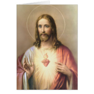 Cartão Aniversário Católico do Coração Religioso Vintage 