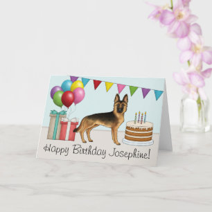 Cartão Aniversário Colorido De German shepherd Preto E Ta