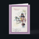 Cartão Aniversário com erros do vintage do desenho da<br><div class="desc">Um cumprimento do aniversário Todas as bênçãos as mais bem escolhidas do aniversário sejam thy lote, Prays um cujo o coração constante o esquece não. Uma menina está montando em uma uma carruagem da pessoa que está sendo tirada por uma cabra. A menina tem as rédeas em uma mão gloved...</div>