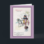 Cartão Aniversário com erros do vintage do desenho da<br><div class="desc">Um cumprimento do aniversário Todas as bênçãos as mais bem escolhidas do aniversário sejam thy lote, Prays um cujo o coração constante o esquece não. Uma menina está montando em uma uma carruagem da pessoa que está sendo tirada por uma cabra. A menina tem as rédeas em uma mão gloved...</div>