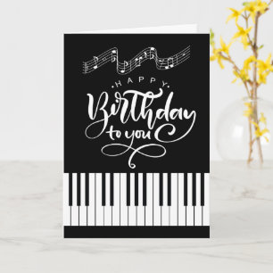 Cartão Aniversário com tema de piano e música