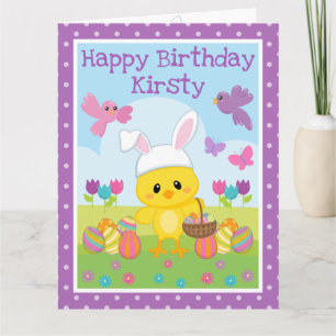 Cartão Aniversário Cute Spring Easter Chick & Chocolate E