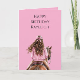 Cartão Aniversário da Arco rosa, Castanho, Cavalo Castan