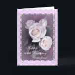 Cartão Aniversário da avó o 100th floresce (a idade da<br><div class="desc">Cartão do aniversário com quadro do laço e foto dos rosas no fundo do lilac. Personalize sua mensagem! Abuela postal do EL cumples de una de una foto de rosa para do engodo dos ingles do en de Tarjeta. Personalize o mensaje da SU! (do escrito replazar do texto do EL...</div>
