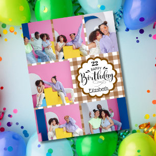 Cartão Aniversário da Colagem Fotográfica Castanho 7 Idad