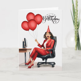 Cartão Aniversário da empresária em vermelho, presidente 