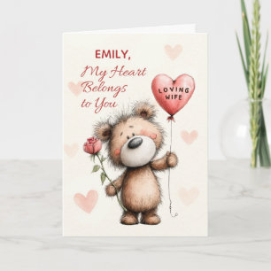 Cartão Aniversário da Esposa Urso Fofo Nome Personalizado