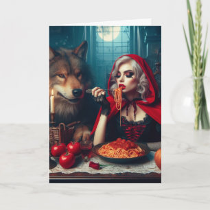 Cartão Aniversário da Fantasia Negra de Cabelo Vermelho