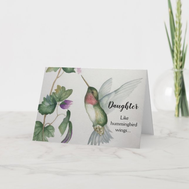 Cartão Aniversário da Filha Feliz, Hummingbird Elegante (Frente)