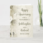 Cartão Aniversário da Floral Godchild & Husband<br><div class="desc">Feliz cartão de aniversário de casamento para afilhada e marido com lindos padrões de flores brancas e vírgulas e verso sentimental.</div>