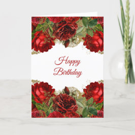 Cartão Aniversário da Frame Floral da Rosa vermelha Elega
