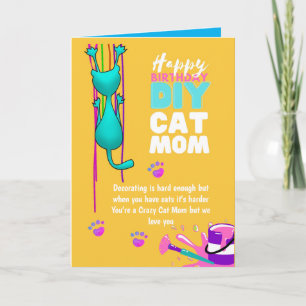 Cartão Aniversário da GATA MÃE engraçado DIY - Mulher Lou