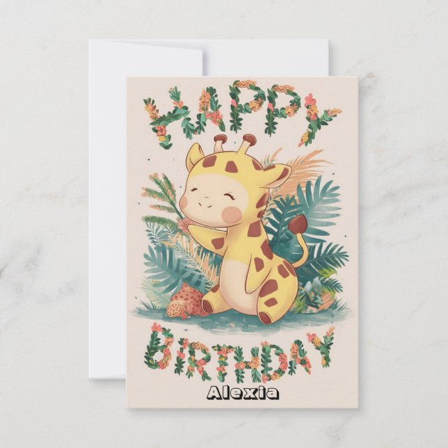 Cartão Aniversário da Girafa de bonito (Frente)