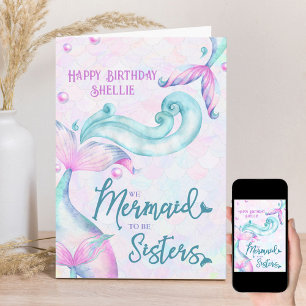 Cartão Aniversário da Irmã Personalizado Irmãs Sereias pa