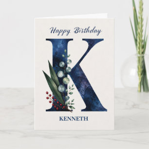 Cartão Aniversário da Letra K para Ele Personalizado Nome