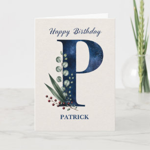 Cartão Aniversário da Letra P para Ele Personalizado Nome