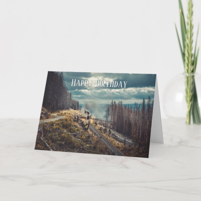 Cartão Aniversário da Locomotive Train Railroad Viagem Lo (Frente)