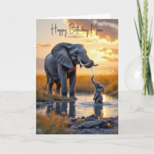 Cartão Aniversário da Mamãe Elefante Com Bebê