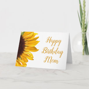 Cartão Aniversário da Mamãe Girassol Amarelo Dourado