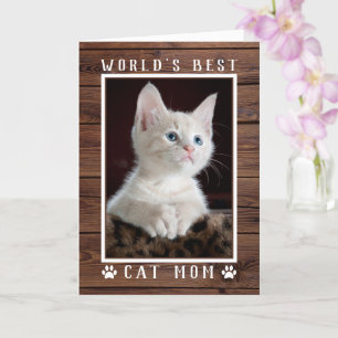 Cartão Aniversário da Melhor Mãe de Gato do Mundo Rustico