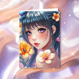 Cartão Aniversário da Menina de Animação bonito