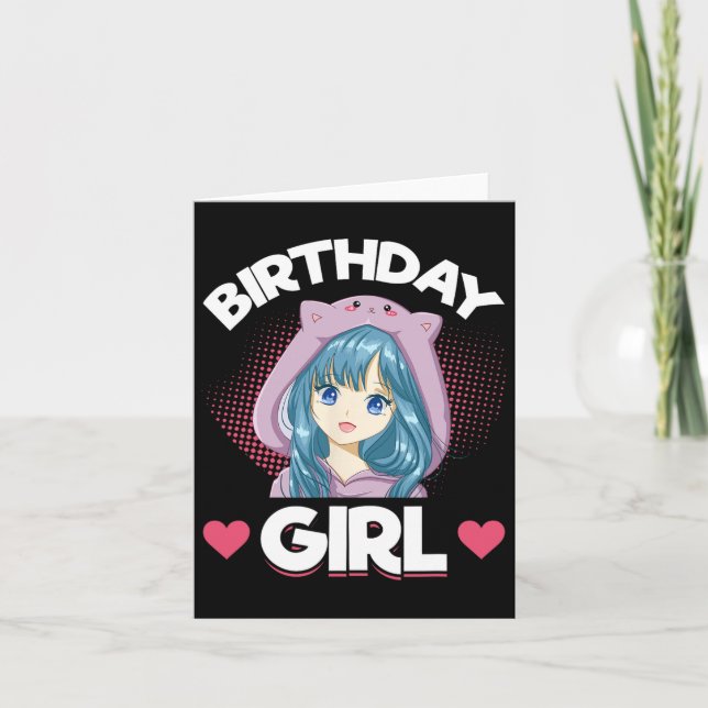 Cartão Aniversário da Menina de Aniversário do Anime Mang (Frente)