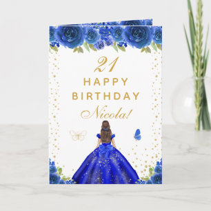 Cartão Aniversário da Menina de Cabelo Castanho Floral Az