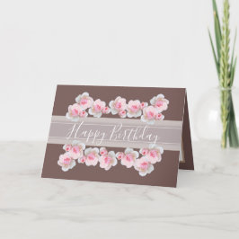 Cartão Aniversário da Menina Flor Rosa Rosa Rosa Rosa-Ros