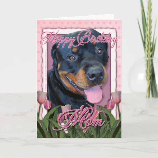 Cartão Aniversário da MOM - Tulipas Rosa - Rottweiler - H (Frente)