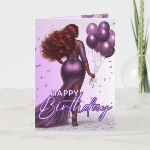 Cartão Aniversário da Mulher Púrpura da África-Americana