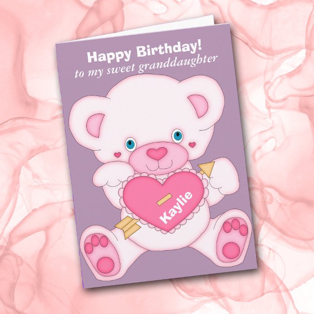 Cartão Aniversário da neta do Urso Rosa-Rosa (Criador carregado)
