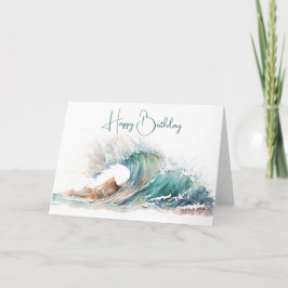 Cartão Aniversário da Onda Oceânica de Aquarela