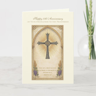 Cartão Aniversário da Ordenação Sacerdotal Desenho IHS Sa