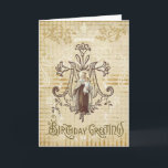 Cartão Aniversário da Vintage Virgem Mãe Maria Monte Carm<br><div class="desc">Linda imagem religiosa vintage da Mãe Abençoada,  Nossa Senhora do Monte Carmel com Jesus e o Scapular em um fundo vintage. O "M" significa Mary.  Todo o texto e as fontes podem ser modificados.</div>