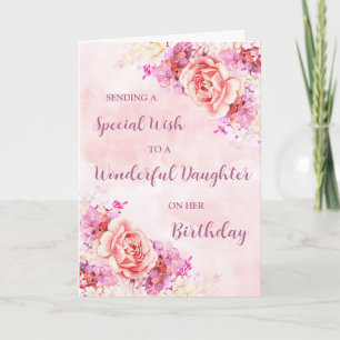 Cartão Aniversário das Flores de Aquarela Rosa