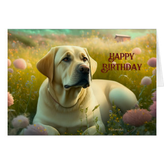 Cartão Aniversário das flores do Cão Labrador