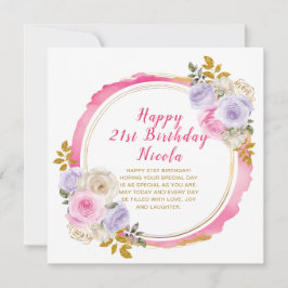 Cartão Aniversário das Flores Elegantes Rosa e Roxo