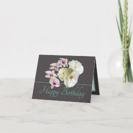 Cartão Aniversário das Orquídeas Brancas do Buquê da cinz