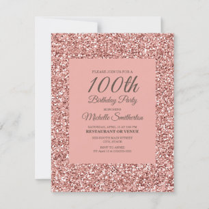 Cartão Aniversário de 100 anos da Mulher com Brilho Rosa